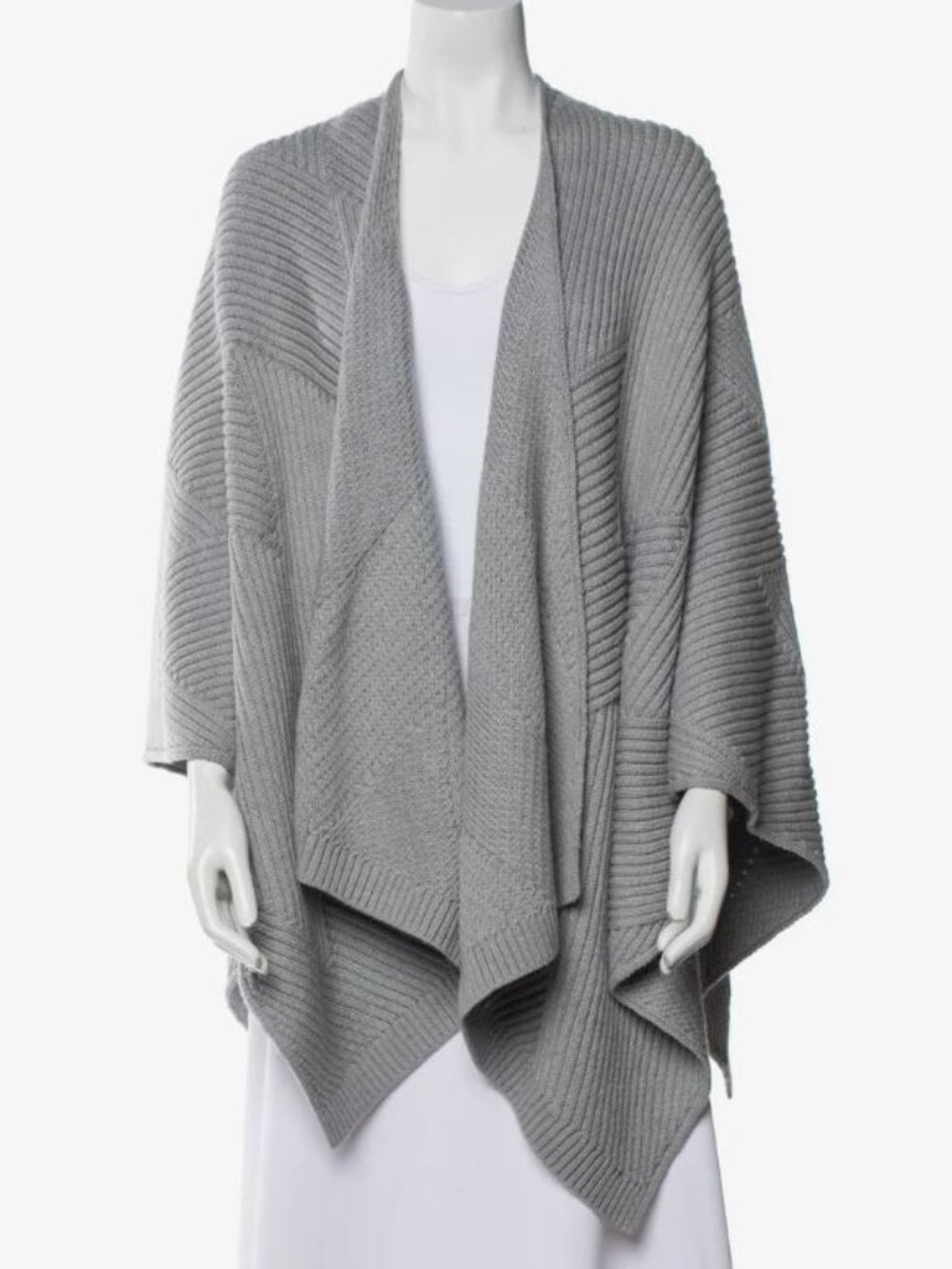 RAG & BONE Light Gray Zig Zag Merino Wool Poncho Wrap Sweater Cape Shawl Shrug